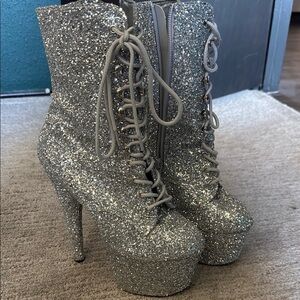 Brand new Silver Glitter Platform Ankle Boots!